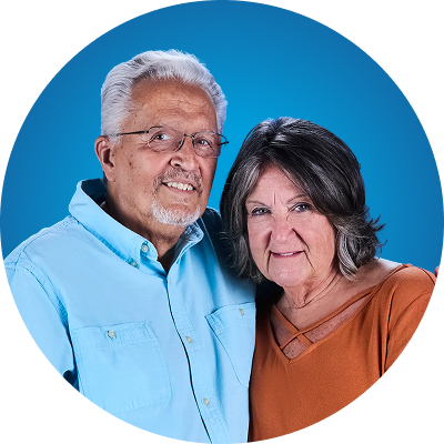 Image of Dick with his wife and caregiver, Jan Image of Dick standing beside his wife and caregiver, Jan