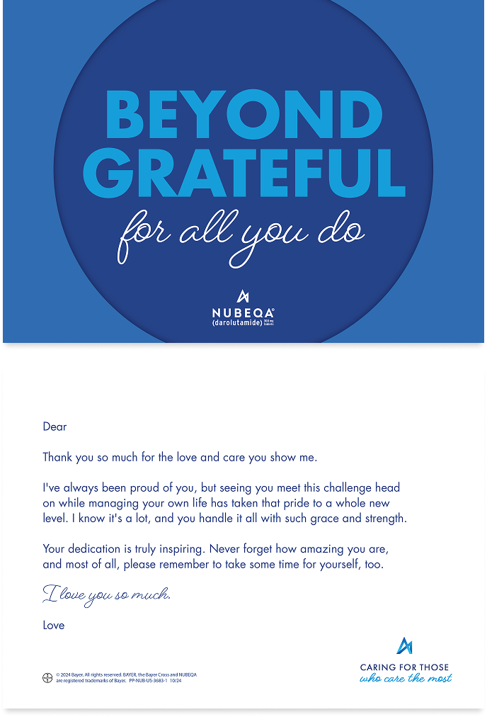 Caregiver Thank-You gift card Card for caregiver with text of “Beyond grateful for all you do”